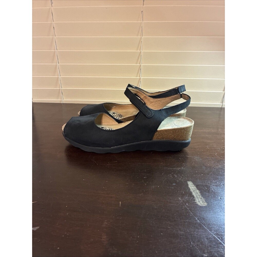 Black Sueded Leather DANSKO Peep Toe Slingback Wedge Sandals EU 40 US 9.5
